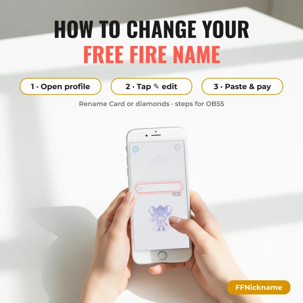 How to change your Free Fire name: open profile, tap edit, paste and pay